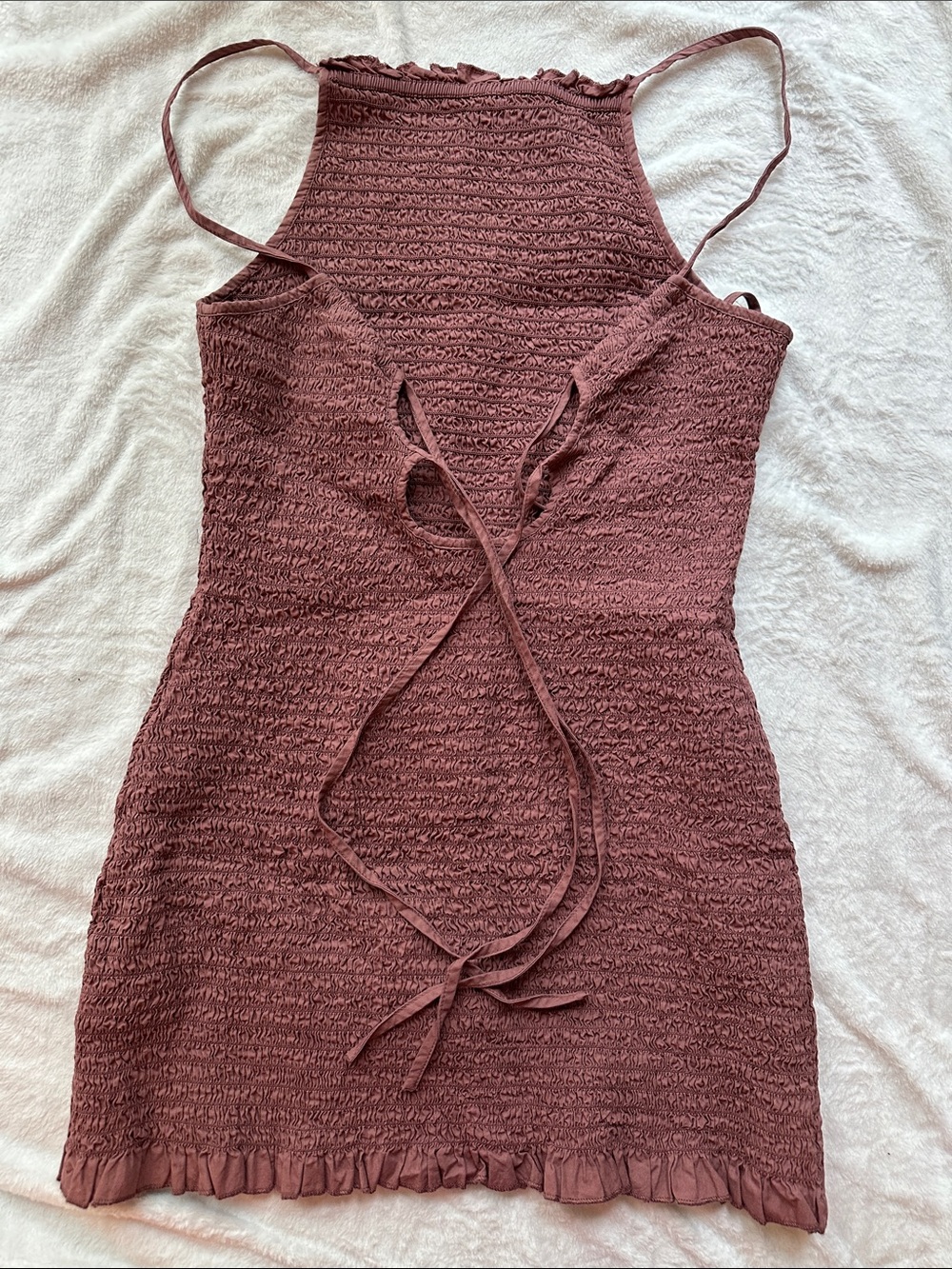 Free People Iyla Smocked Halter Mini Dress in Mauve Rose - Picture 6 of 6